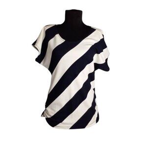 Annabelle XL Top Blouse Striped Short Dolman Sleeve Black White Stripes Popover